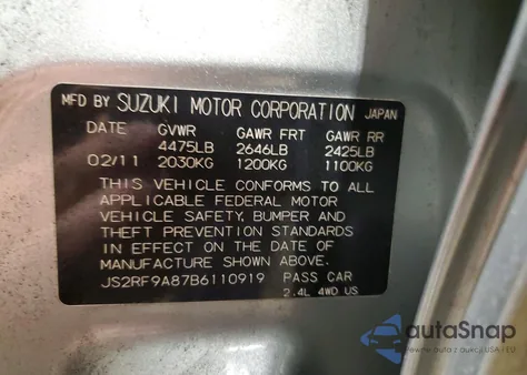 2011 Suzuki Kizashi Sport Sls z USA, uszkodzony, nr VIN JS2RF9A87B6110919